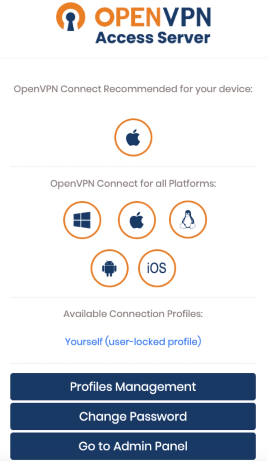 The OpenVPN Access Server client UI