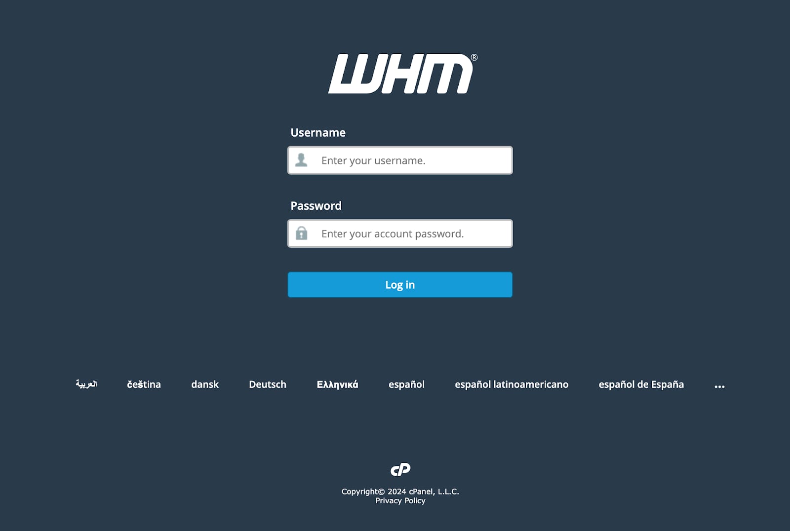 WHM login screen