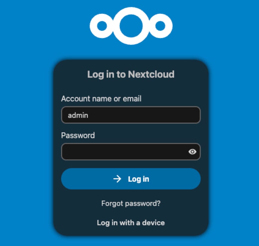 How to Use the Nextcloud VPS Template Nextcloud login panel