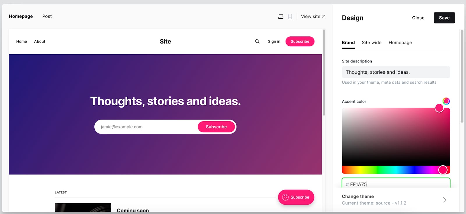 How to Use the Ghost VPS Template The design settings in Ghost