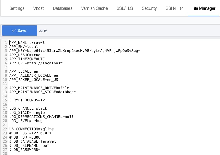 How to Use the Laravel VPS Template Editing the .env file in Laravel's project root folder