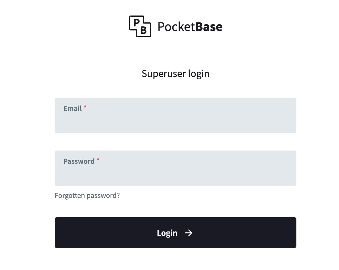 How to Use the PocketBase VPS Template PocketBase login screen